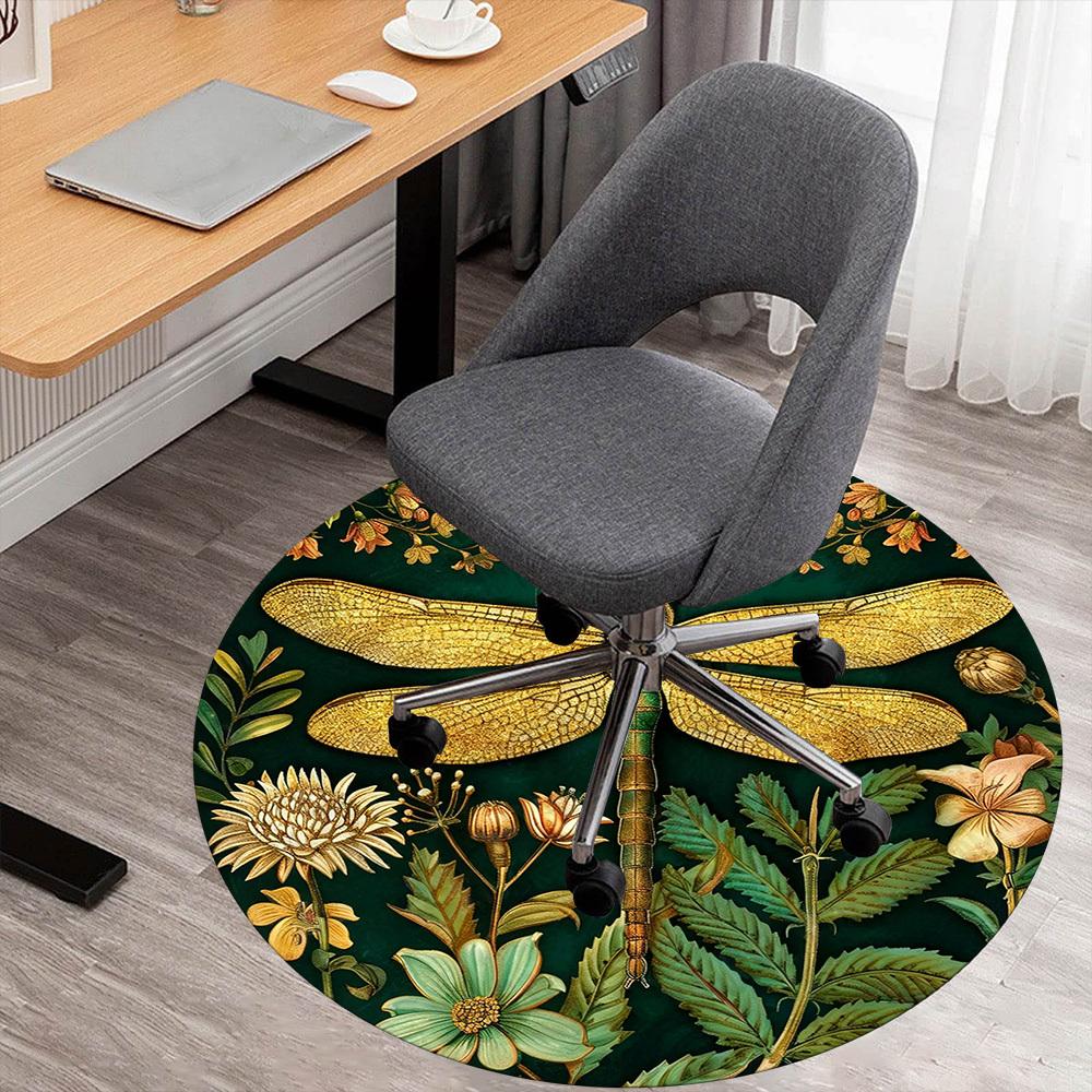 1PC Dragonfly Flowers Office Round Area Rug, Under Office Chairs Bedroom Living Room Home Decor, Carpet for Office -1110038