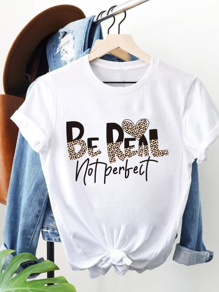 (Asian Size) Women Clothing Short Sleeve T Shirt Fashion Tee Top leopard letter Woman Print Female Graphic T-shirts