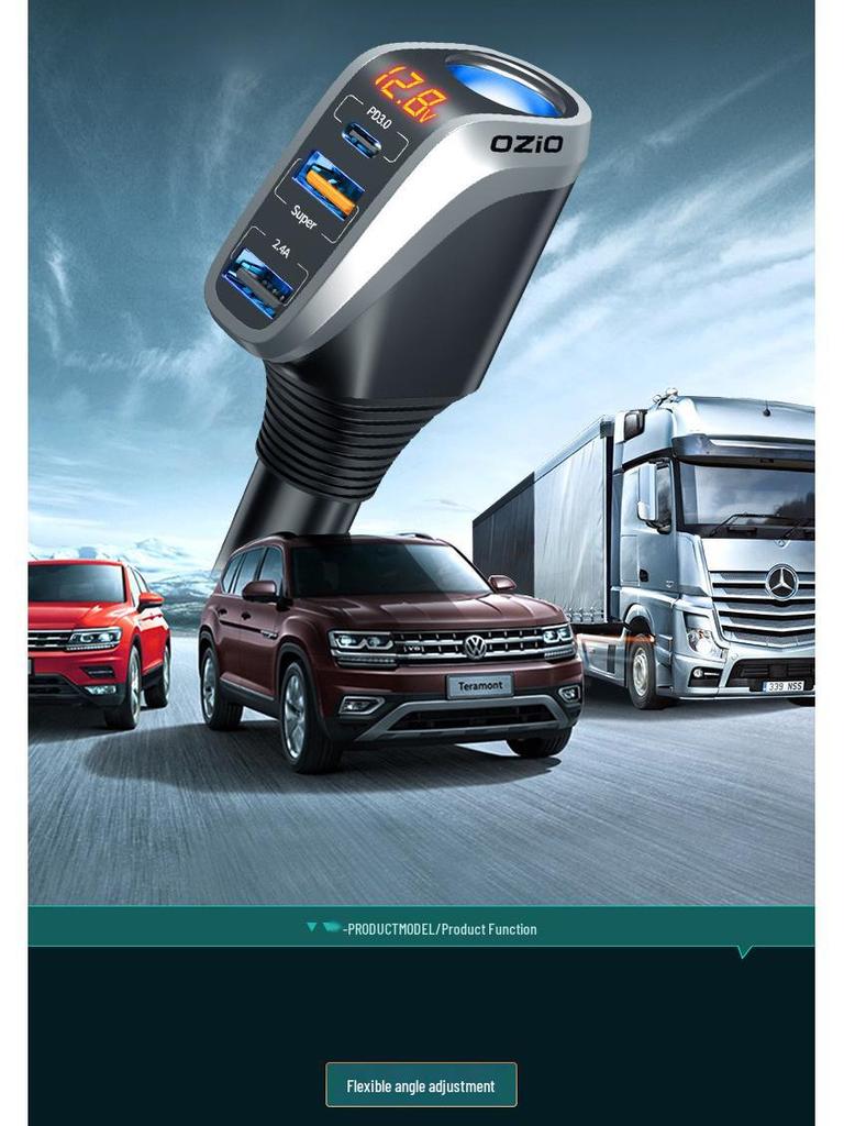 Oshur Fast Charging Car Charger with USB Expansion & Triple Cigarette Lighter Adapter