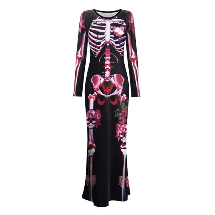 

autumn winter vintage purple maxi dresses personality graphic print long sleeved dress for women skirt Cosplay Halloween women s clothing XL чёрный