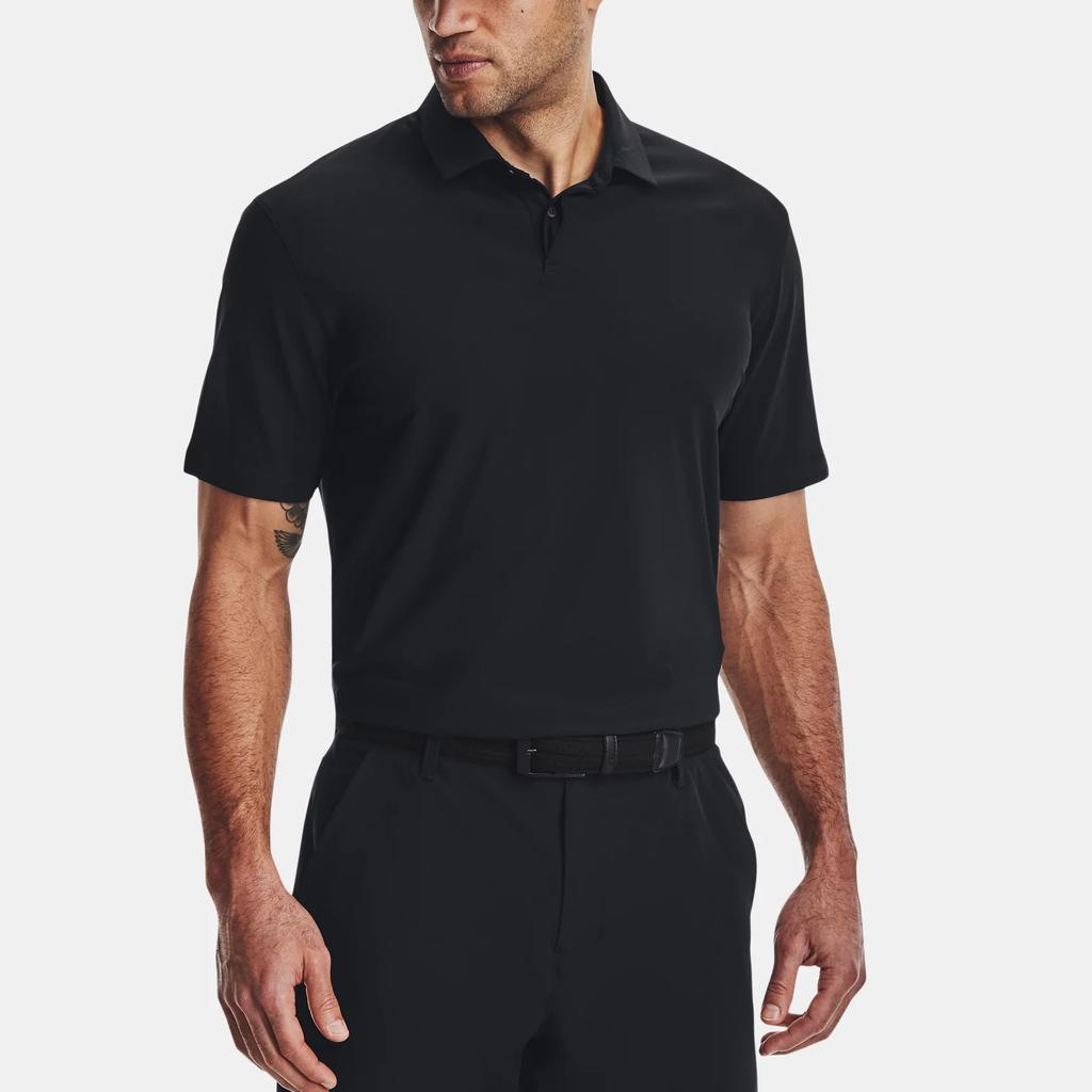 Under Armour Solid Color Double Placket Collared Short Sleeve Polo Shirt Men Tops Black 1377362-001