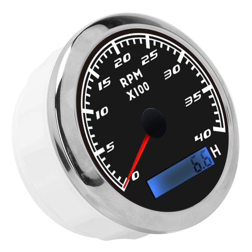 85mm Boat Pointer Tachometer Red Backlight Stainless Steel IP67 Universal for Car TruckBlack