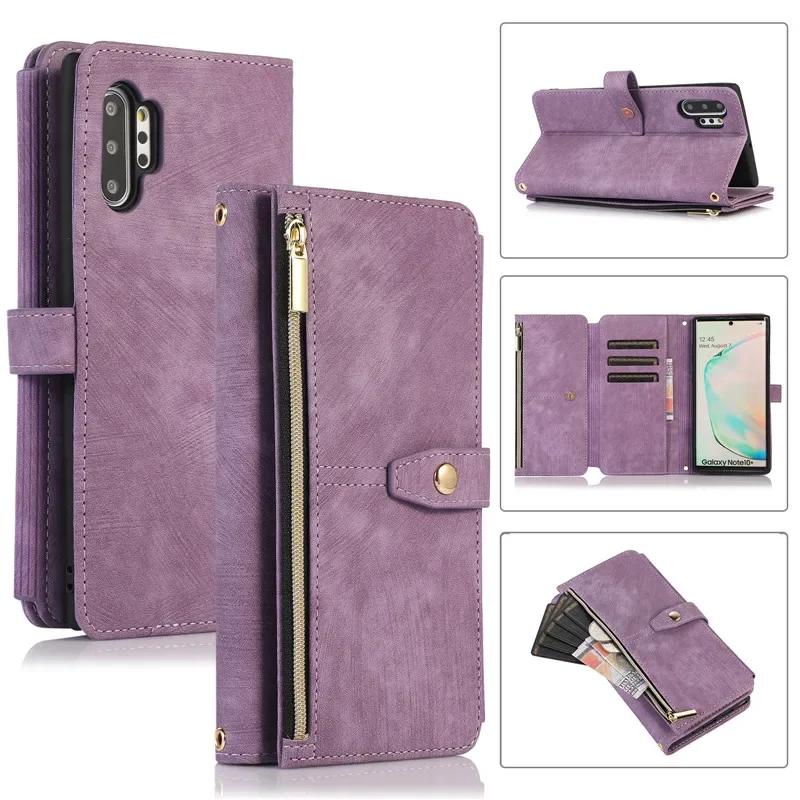Custodia in Pelle con Cordino Lungo per Samsung Galaxy S25 Edge S24 FE S23 Plus S22 Ultra S21 S20 S10 Note 20 Portafoglio con Zip Copri Telefono per Carte