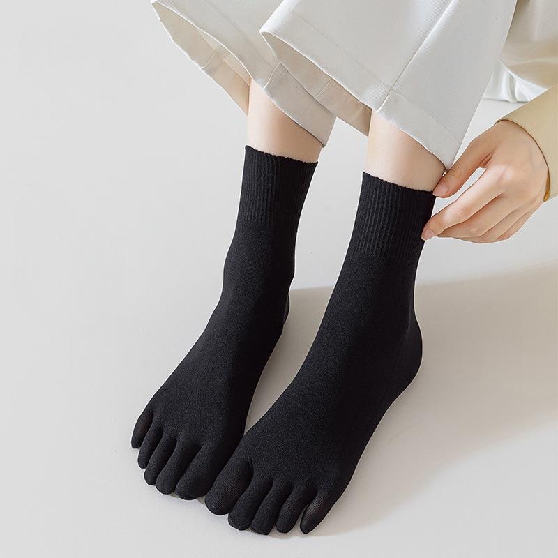 1Pair Thin Breathable Sweat-Absorbing Short Hosiery Five Finger Socks Solid Color Split-Toed Five Toe Mid Tube Socks