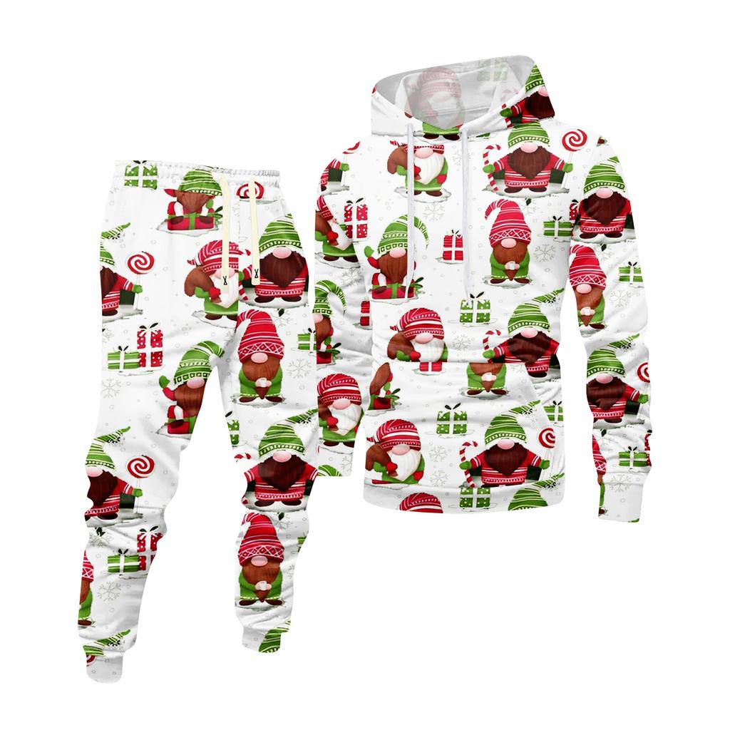 Men's Printed Hooded Sweatshirt And Sweatpants Casual Sports Suit