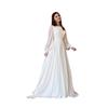 Frühling und Herbst Damen Laternenärmel Perlengaze Weißes Hochzeitskleid Rundhalskleid Langarmkleid