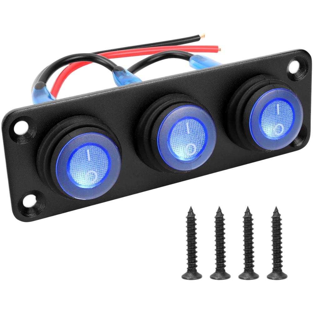01     Waterproof LED Switch Panel 12V 1- 6 Gang Marine Boat RV Car Toggle Button IP67  Blue Circular Joystick Switch Panel