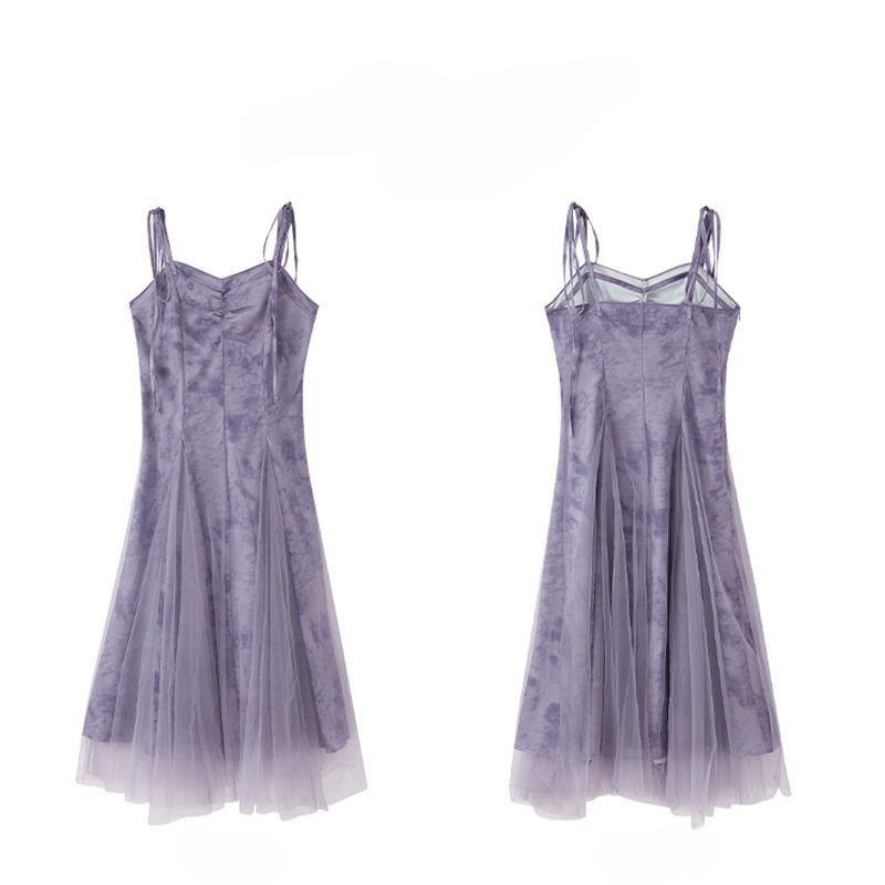 Splendido Abito Estivo, Design a Bretelle e Rete Moda Chinoiserie Abito da Fata alla Moda