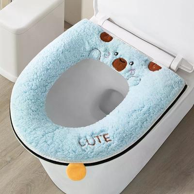 Winter Warm Toilet Seat Cover With Cartoon Bear Pattern Thicken Cushion Bathroom Essential Kids Friendly Cartoon Cover