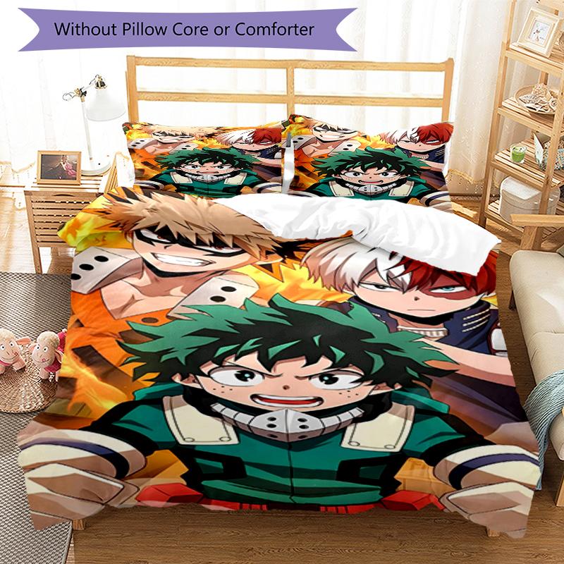 3pcs My Hero Academia Bedding Set Duvet Cover Closure Includes 1 Duvet Cover & 2 Pillowcases, Soft and Comfortable for All Seasons.