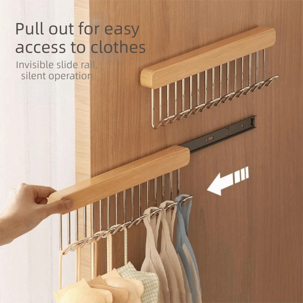 Multifunctional Pull Out Hook Rack Wood Material Closet Rod Retractable Hanger Closet Organization