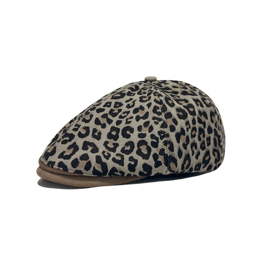 Retro Leopard Print Forward Hat Autumn Winter Adjustable Beret Hat Baseball Cap Newsboy Cap