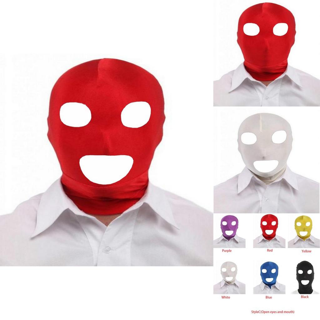 Halloween Sexy Cosplay Party Lycra Spandex Zentai Open Eyes Mouth Full Mask Hood