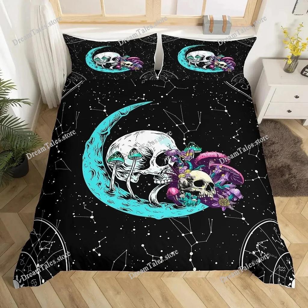 Gothic Sugar Skull Bone Bedding Set Skeleton Hand Comforter Cover Rose Leaves Romantic Flowers Home Textileextile Luxury Gift