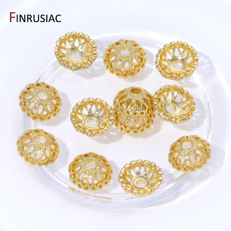 18K Gold Plated Brass 9mm Flower Bead Caps For Jewelry,Caps For Beads,Hollow Round Bead End Caps For DIY Needlework Accessories