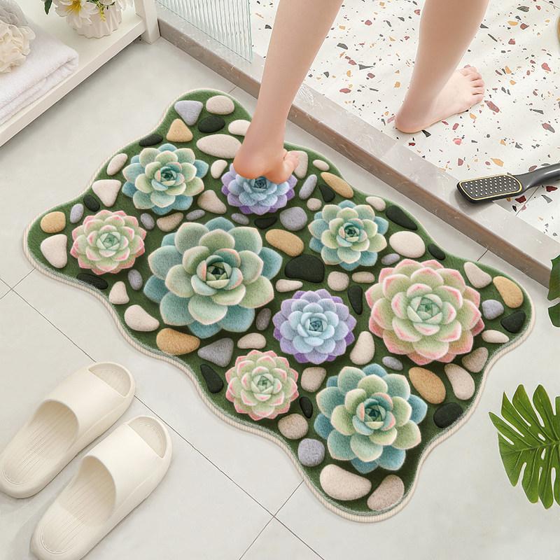 Small Fresh Flower Bathroom Floor Mat Hot-selling Imitation Cashmere Floor Mat Household Bathroom Door Absorbent Foot Mat