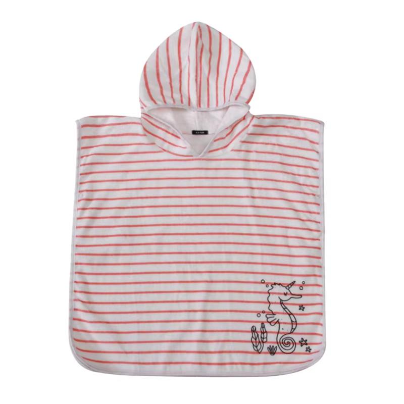 Soft Baby Hooded Bathrobe Stripe Pattern Children Bath Towel Household Absorbent Boys Girls Cloak Bathrobe Kids Swimming Blanket About 43x43cm