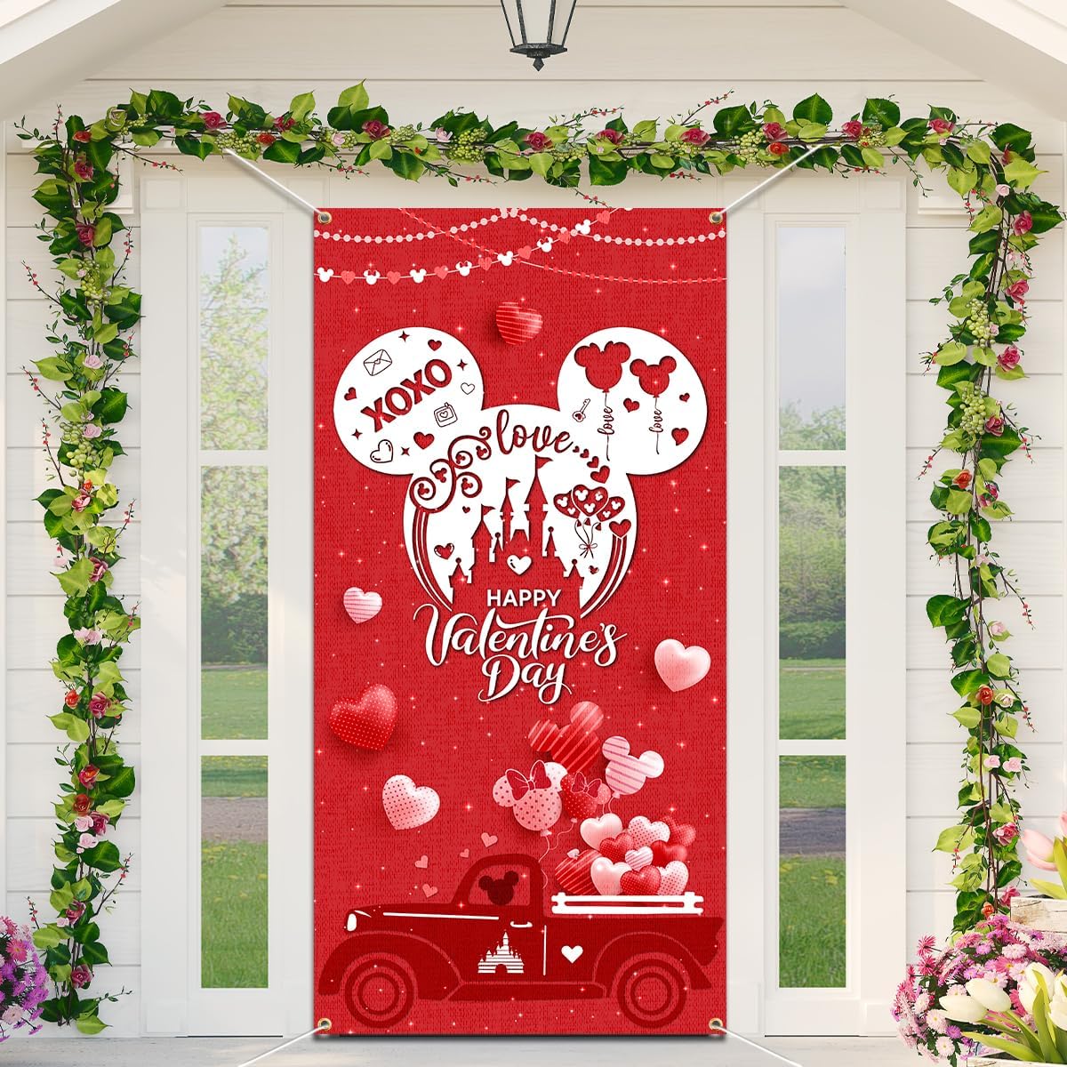 Happy Valentine s Day Door Cover Valentines Day Decorations Door Banner Red Mouse Heart Valentine Door Cover Valentine s Day Hanging Banner for Front