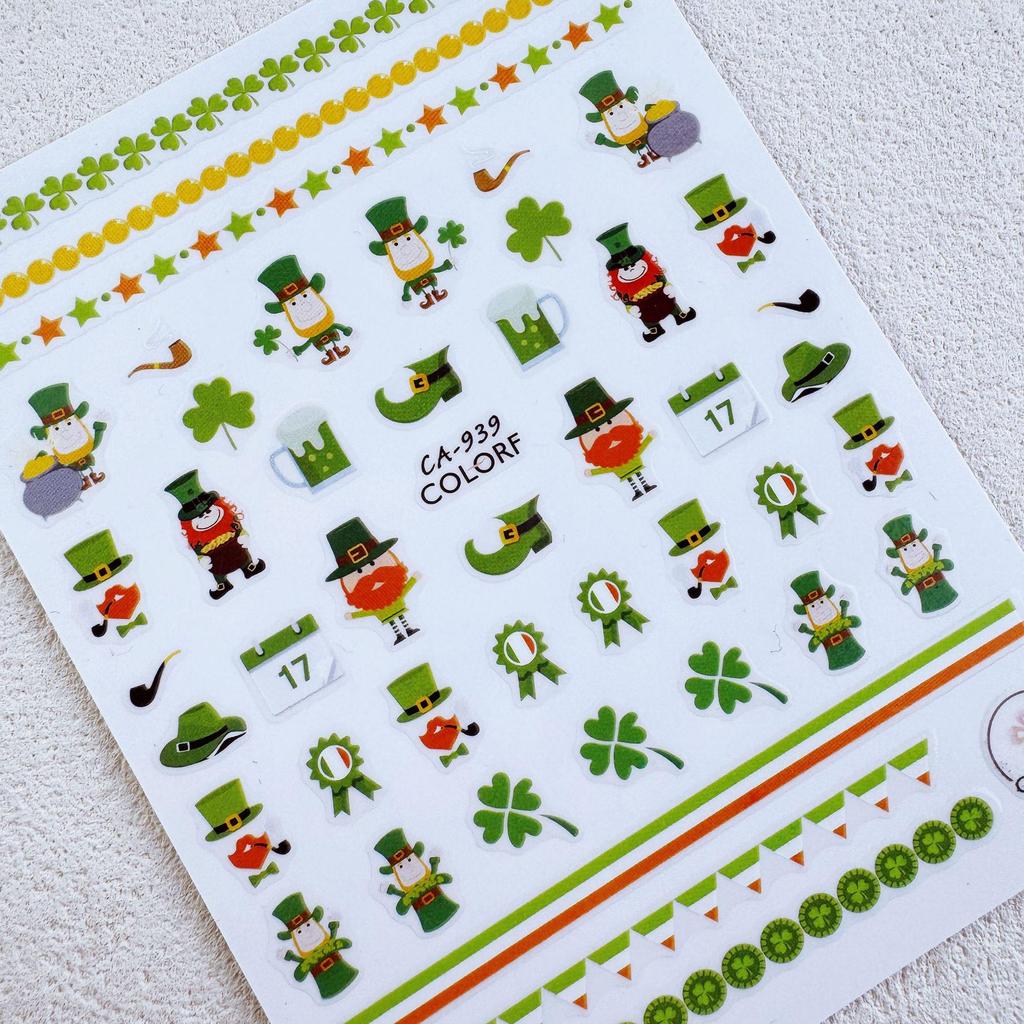 CA Nail Art Stickers - St. Patrick's Day Shamrock & Four-Leaf Clover Designs