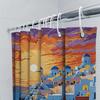 Colorful Sunset View of Mediterranean Coastal Town - Artistic Shower Curtain for Home Decor Waterproof  Durable  Non Transparent