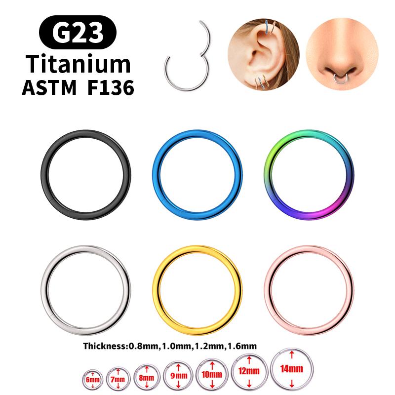 ASTM F136 Titanium Hinged Hoop Nose Rings 20G 18G 16G Septum Clicker Ring Body Piercing Jewelry Helix Cartilage Rook Earring