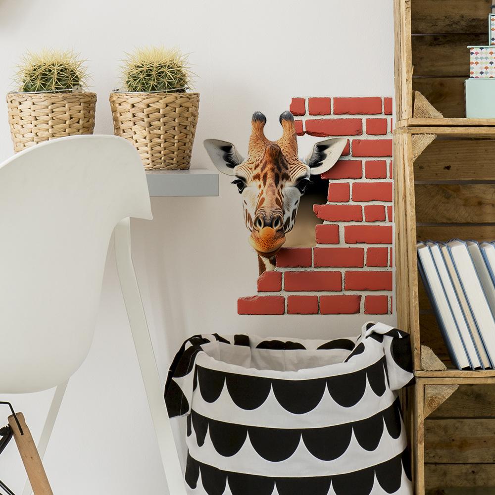 Self Adhesive Broken Wall Little Deer Decorative Wall Stickers Peel and Stick Removable Waterproof