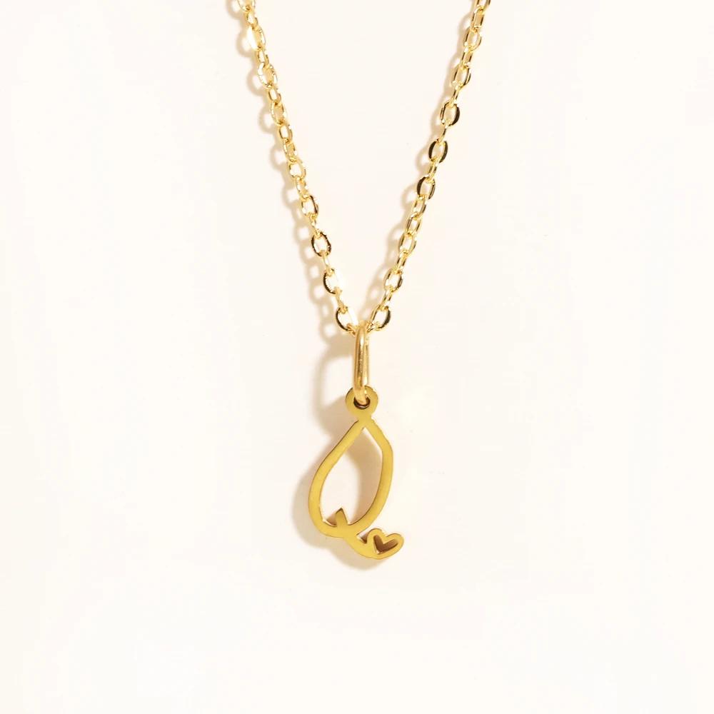 Charms Heart Initial Necklaces for Women,Gold Plated Letter Pendant Necklace, 26 Capital A-Z Stainless Steel Jewelry