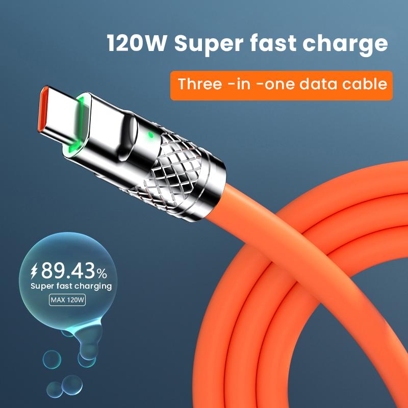 3in1 6A 120W USB Fast Charger Cable for IPhone Micro USB Type-C 8-Pin Charging Cable for Huawei Samsung Xiaomi Wird Cord