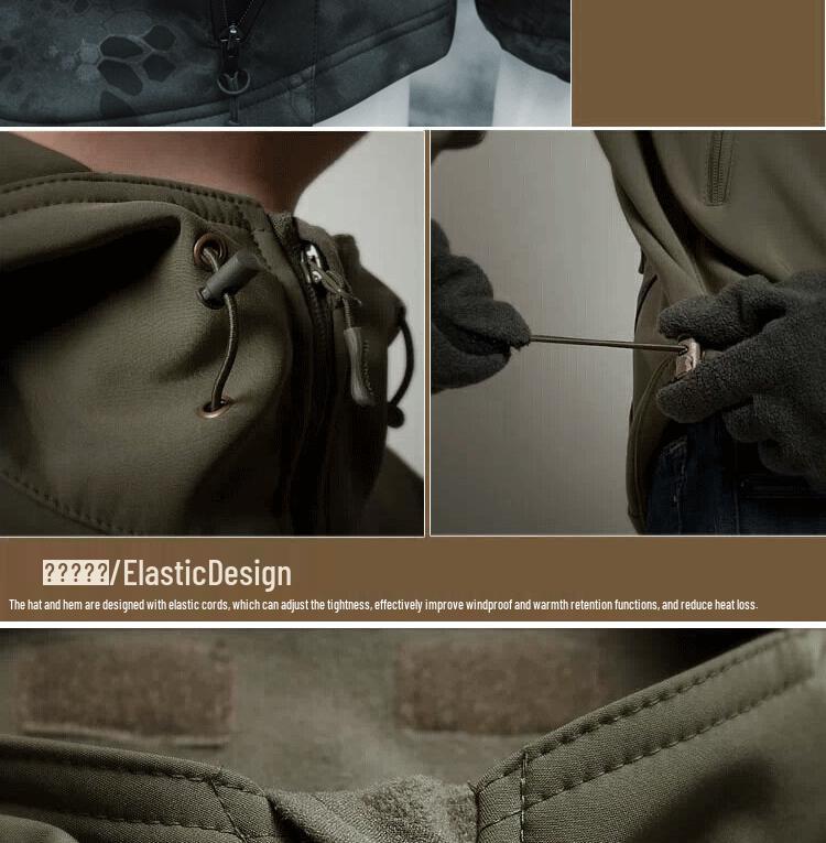 Men's Tactical Softshell Fleece Jacket: Windproof, Waterproof, Outdoor Sports Outerwear.