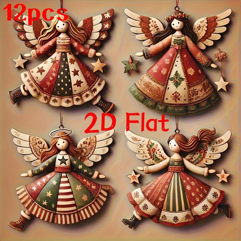 4/8/12 Stück Handgefertigte Vintage Holz Engel Weihnachtsanhänger - Mehrfarbige Festliche Dekoration für Baum, Zuhause & Büro