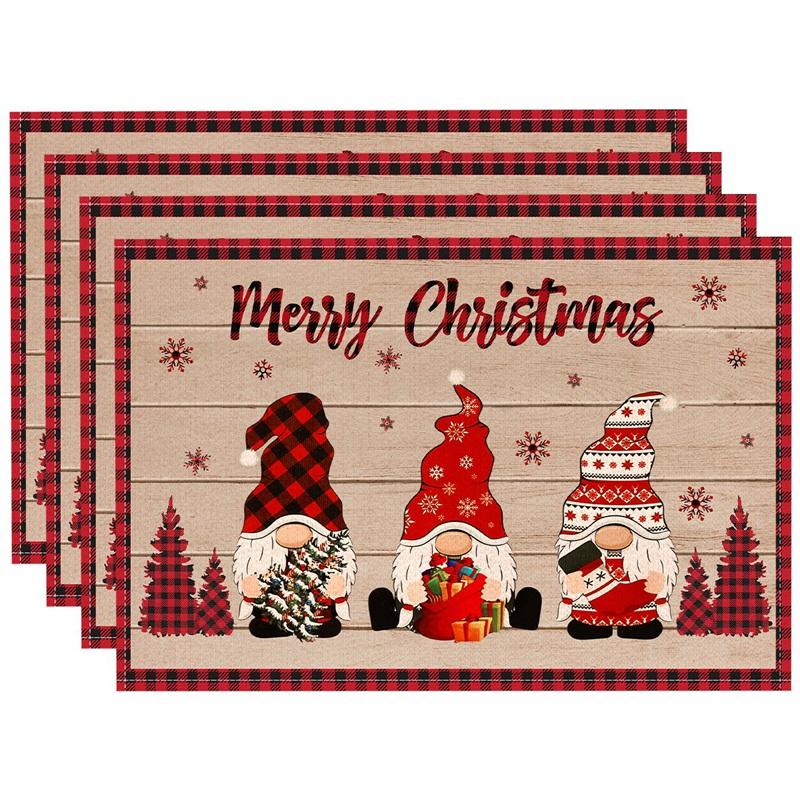 Linen Christmas Gnome Placemats Faceless Doll Kitchen Table Decor Christmas Decorations for Home 2026 Navidad New Year Table Mat