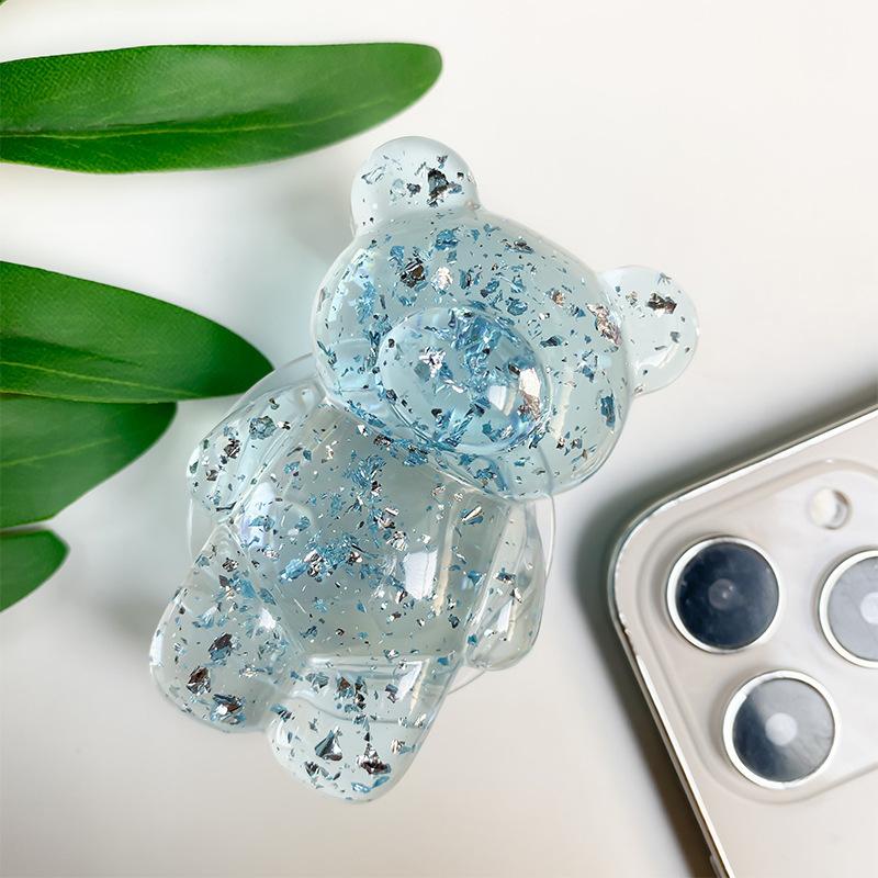 Epoxy Silver Foil Transparent Bear Mobile Phone Holder Creative Airbag Desktop Stable Support Portable Telescopic