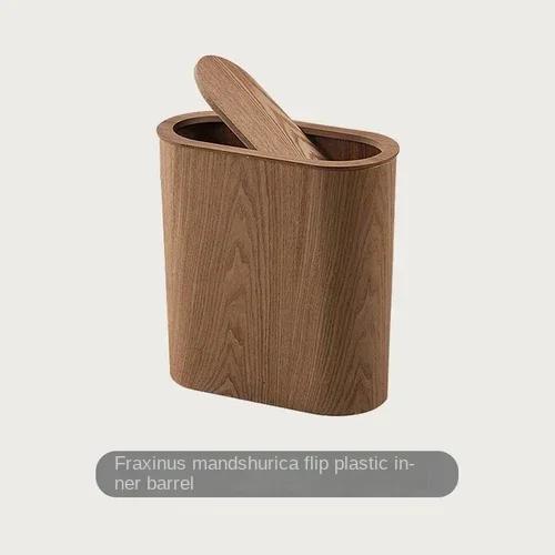 Solid Wood Paper Basket Nordic Wooden Trash Can Large-capacity with Lid Kitchen Trash Can Creative Kitchen Storage Supplies
