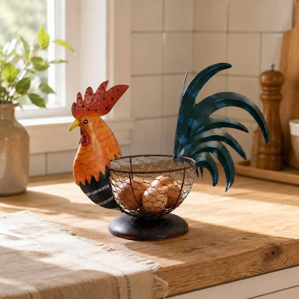 Cesto di Filo Gallo Decorativo Ornamentale Uovo Dipinto