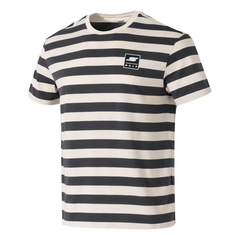 Skechers Fashion Sports Series Logo Fitness Training Comfortable Breathable Casual Striped Short Sleeve T-Shirt Unisex tops Bright-White P225U122-0019 S