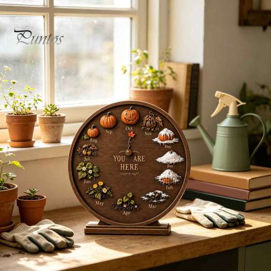 Forniture per Rituali Accoglienti a Casa Decorazione Calendario Mensile Stagionale in Legno, Orologio Stagionale Perpetuo Rotondo in Stile Rustico, Regalo per Amanti dell'Autunno Zucca Quattro