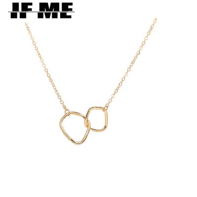 IF ME Simple Gold Color Geometric Double Circle Pendant Necklace For Women Minimalism Design Irregular Clavicle Chain Necklace Jewelry