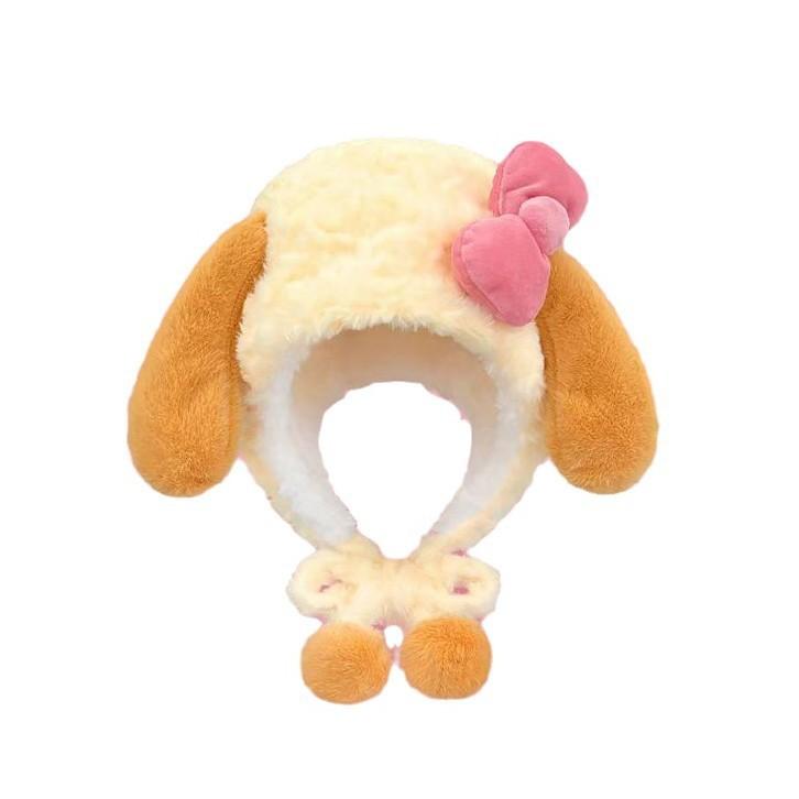 

Кремово-желтая шапка-плюш для щенка с большими ушами для женщин на зиму, толстая, теплая, милая, с защитой ушей из искусственного меха, шапка-ушанка