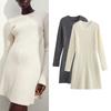 Fall and Winter New Arrival Base Sweater Dress Women's Sunken Stripe Textured Round Neck Long Sleeves Silm Knitting Dress 1191539