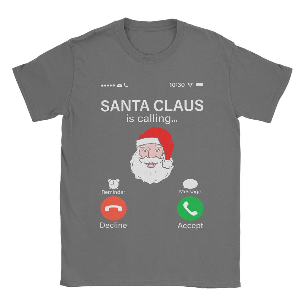 Oversized T Shirt Santa Is Calling Merry Funny Holiday Phone Alert T Shirts for Men's Summer Y2K Casual Short Sleeve Clothes