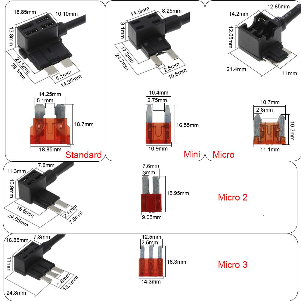 12V MINI SMALL MEDIUM Size Car Fuse Holder Add-a-circuit TAP Adapter with 10A Micro Mini Standard ATM Blade Fuse Relays 5