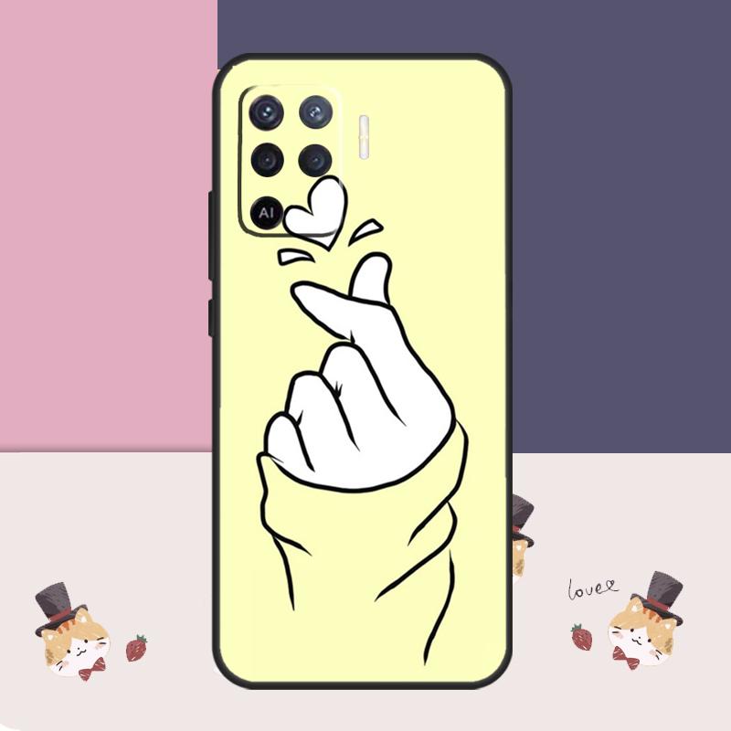Kpop Hand Finger Heart Case For Oppo A77 A17 A57 A40 A78 A54 A74 A94 A76 A16 A96 A18 A60 A80 A38 A58 A98 A15 A5 Pro
