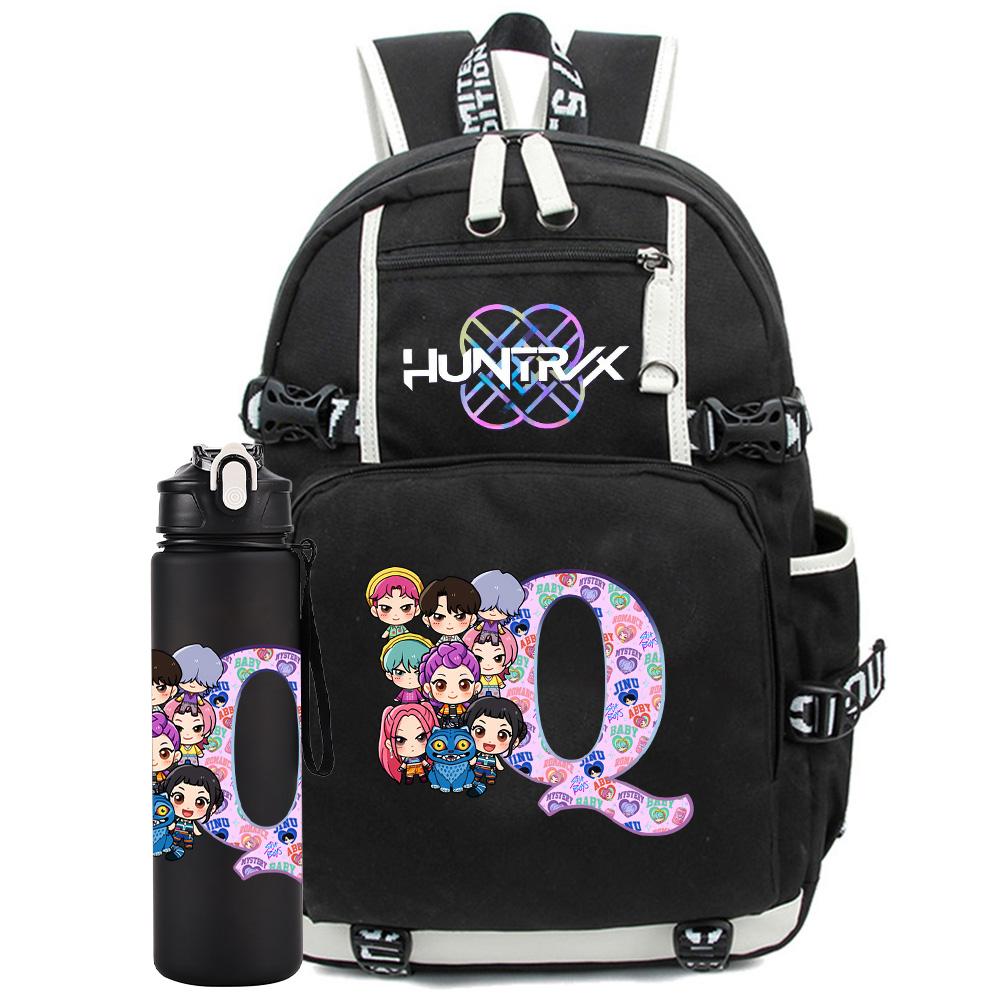 2 Stück/Set 26 Englische Buchstaben K-Pop Aufdruck Rucksack mit 750ml Wasserflasche für Teenager Schüler Mädchen Junge Schultasche Kinder Geschenk Große Kapazität Reisetasche