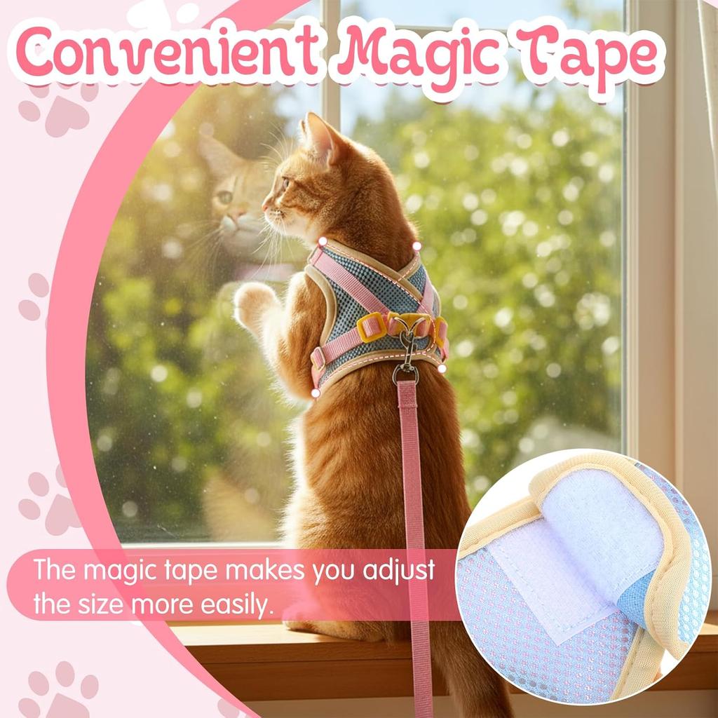 Cat Harness and Leash Set for Walking Escape Proof Adjustable Kitten Harness Breathable Mesh with Reflective Strips Lightweight Pet Vest for Cat