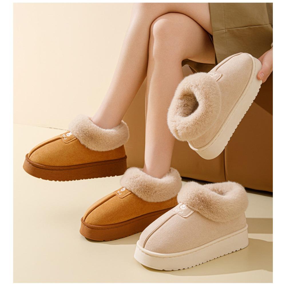 Women Winter Closed Back Fleece Cotton Slippers, Thick Sole Non-Slip Indoor Outdoor Warm Snow Boots