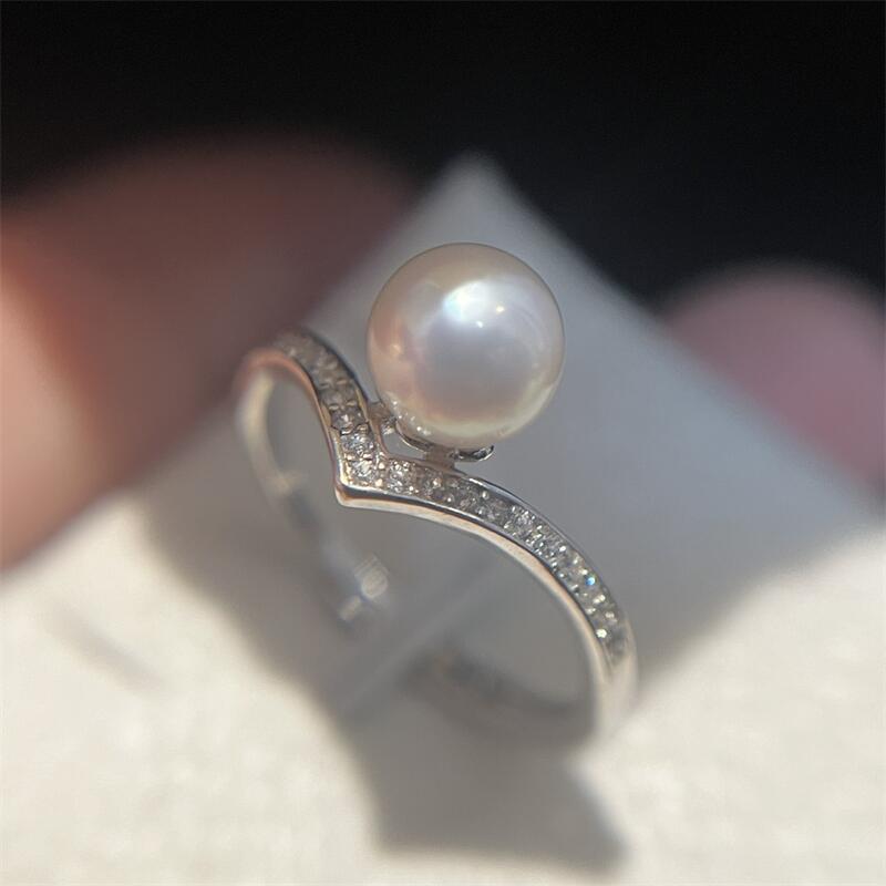 Fine Jewelry Freshwater pearls all-body sterling silver ring 6~7mm strong light flaws small light bulb pearl ring for women