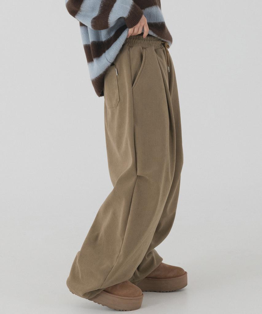 PIANER Corduroy Bonded Wide Parachute Pants (Brown)