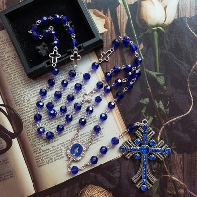 8mm Mode Kristall Perlen Rosenkranz Halskette Kruzifix Religiöse Anhänger Halsketten Frauen Katholischen Schmuck Geschenk