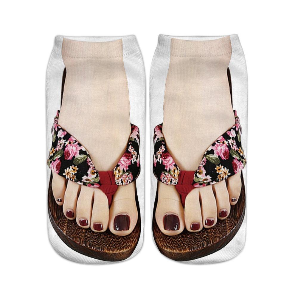 Gemusterte 3D-gedruckte Socken Knöchelhoch Lustige kurze Socken Lässige Flip-Flop-Socken Damen
