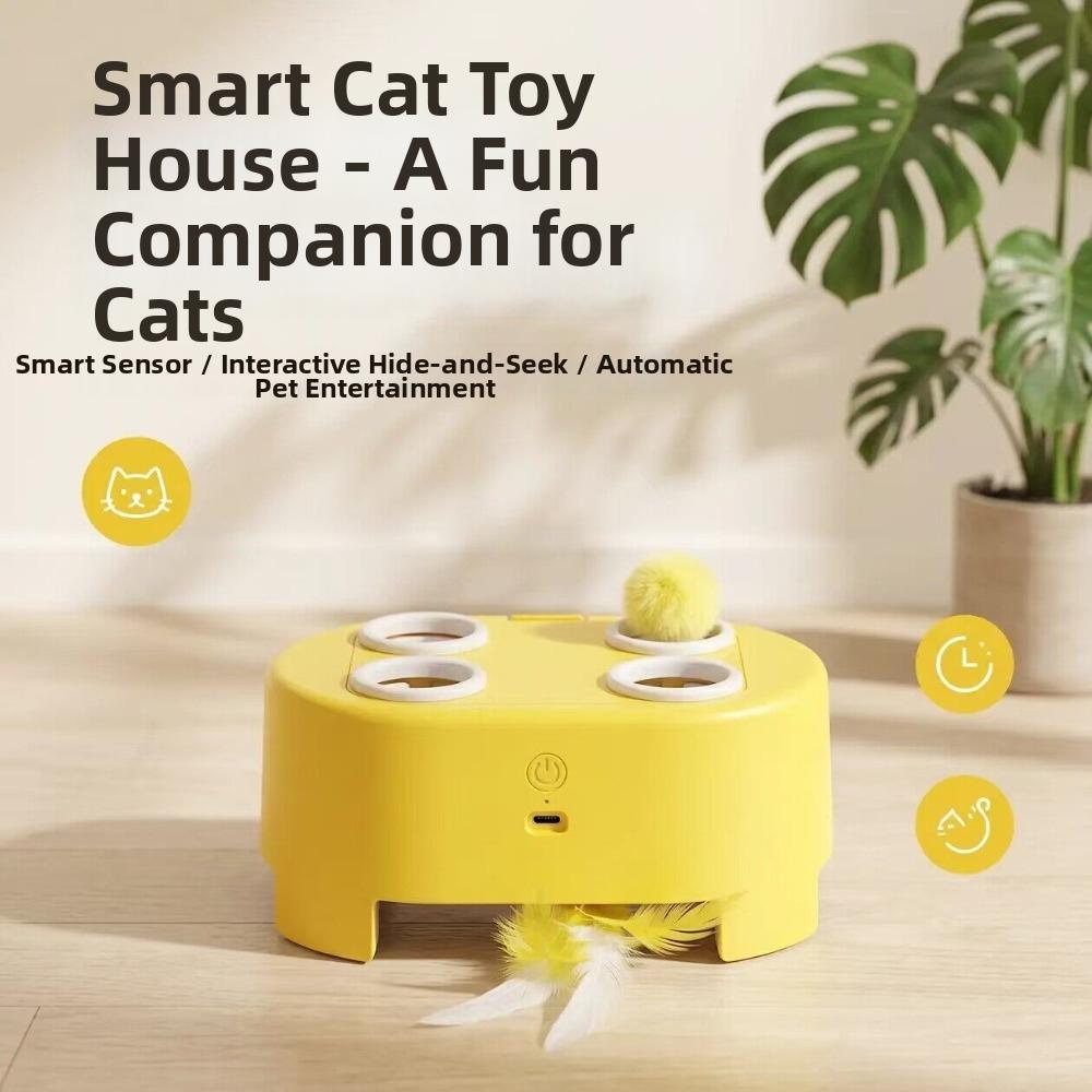 Multi-Loch-Spiel Elektrisches Maulwurf-Katzen-Spielzeug Automatisches Aufklapp-Pompon-Bälle Drehender Boden Feder Automatisches Katzen-Unterhaltungsspielzeug